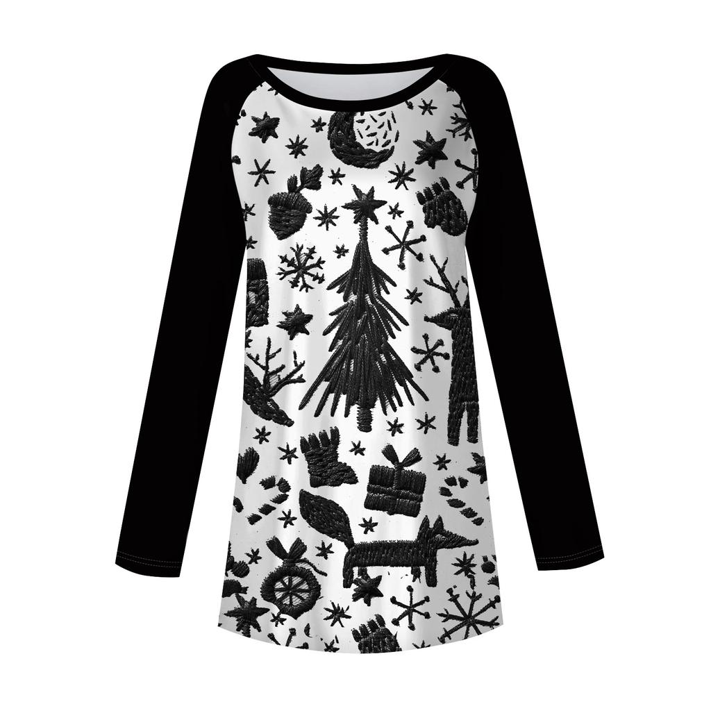 Женская повседневная футболка больших размеров с длинными рукавами и круглым вырезом с рождественским принтом, топ, пуловер