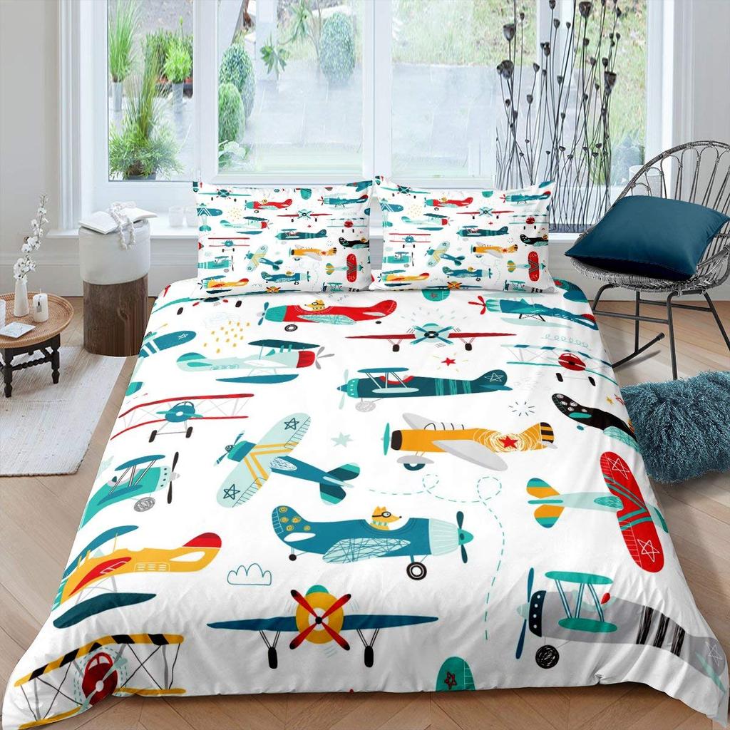 Пододеяльник с изображением мультяшного самолета для мальчиков и детей, радуга, облака, звездное небо, комплект постельного белья для малышей, самолеты, милый белый полиэстер, пододеяльник