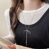 Серебряное колье-цепочка для свитера с регулируемым шнурком и подвеской в виде банта - Высококачественный универсальный дизайн