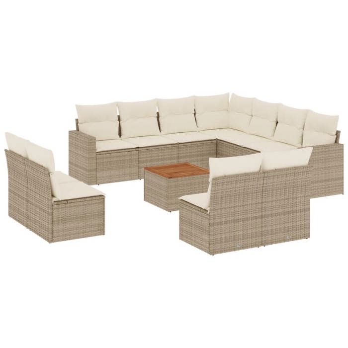 VidaXL Salon de Jardin avec Coussins 12 pcs, Canapés de Terrasse, Ensemble de Meubles de Patio, Mobilier d'Extérieur, Beige 3256513