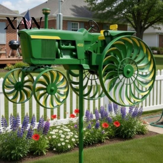 Tractor Windmill Sculpture Skeleton Riding Motorcycle Wind Spinner Decoration Metal Kinetic Weather-resistant Outdoor Garden Yard Patio Lawn