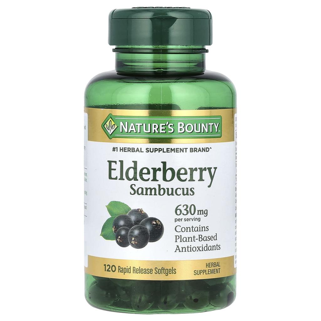 Nature's Bounty Elderberry Sambucus, 120 Softgels (210Mg Per Softgel)