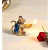 New Gemstone Work Brass Ganesha Mouse Holding Oil Lamp Diya, Standard, Pack of 1