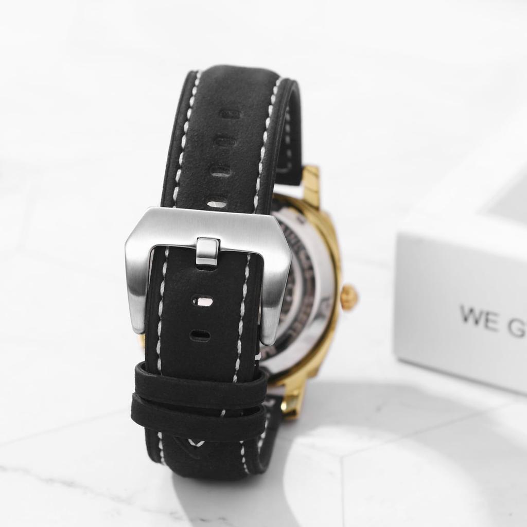 Automatic Skeleton Watch with Genuine Leather Roman Analog 3ATM Water Stylish Accessory for Leisure and Business Perfect Gift for and Day Men's Strap