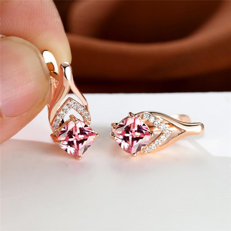 Delicate Golden Color Drop Earrings for Women Luxury Square Aqua Blue Zircon Accessories Best Gift Daily Jewelry
