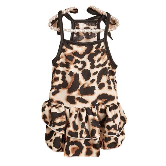 Юбка на подтяжках Двухслойная Рюши по краю Леопардовый принт Летняя Одежда для Китти Наряды для Собак для Улицы