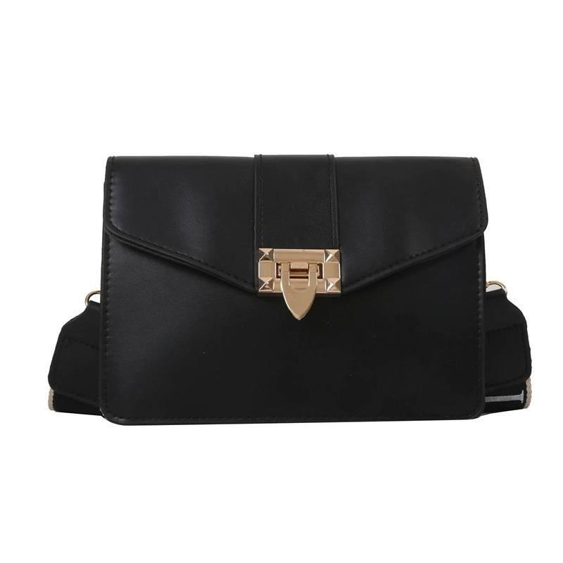 Simple Color Solid Gold Buckle Decoration Women Single Shoulder Bag Square