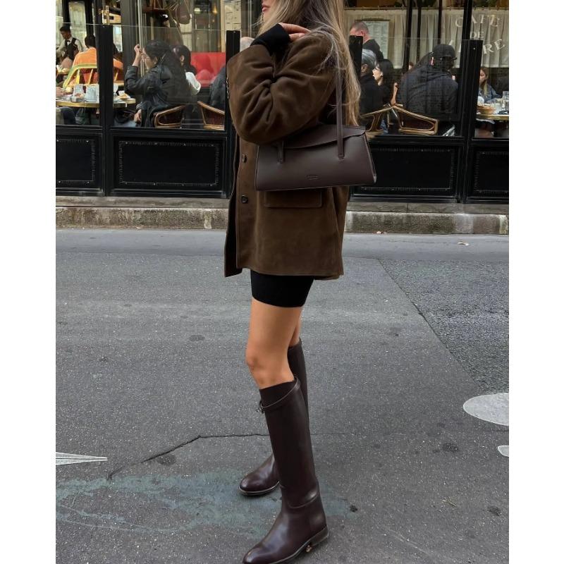 Женский замшевый однобортный пиджак с длинными рукавами и большим карманом, однотонный повседневный пиджак, весна-лето для женщин