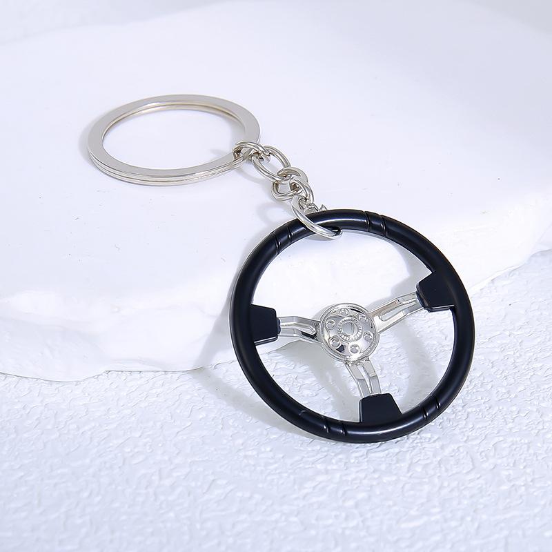 Mini Steering Wheel Keychain Non-Fading Metallic Finish Sturdy Design Key Accessory for Car Racers Hobby Collection