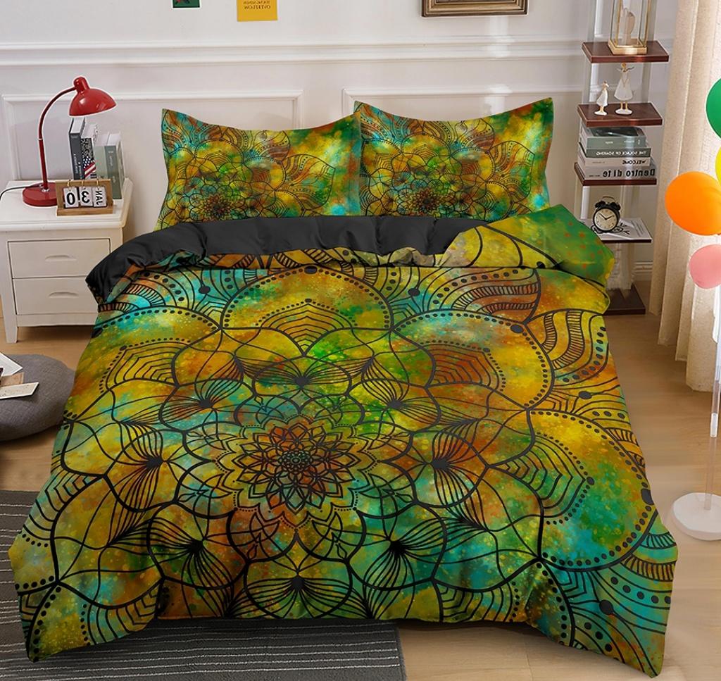 King Size Mandala Duvet Cover Queen King Quilt Cover Psychedelic Bohemian Luxury Bedding Set 3 Piece Set With 2 Pillowcases