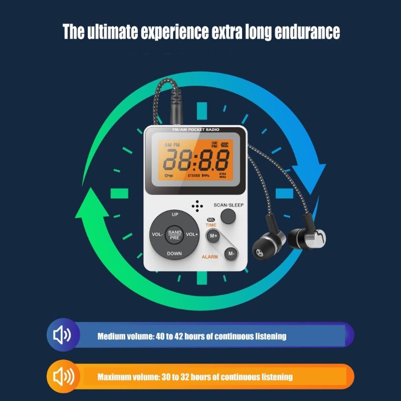 Карманный AM FM радиоприемник портативный прием на батарейках цифровая настройка радио со стереонаушниками большой ЖК-экран