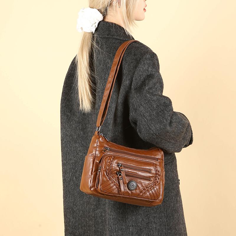 Сумка через плечо большой емкости из мягкой кожи, многослойная сумка через плечо для женщин среднего и пожилого возраста