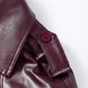 Уличная короткая куртка из кожи бордового цвета с красными карманами и лацканами для женщин, куртка с длинным рукавом, осенняя свободная верхняя одежда для женщин