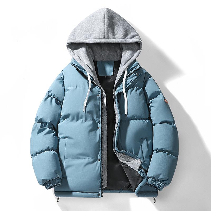 Autumn and Winter New Color Matching Men's Cotton Coat Korean Style Trendy All-match Jacket Thickened Men's Cold-proof Hooded