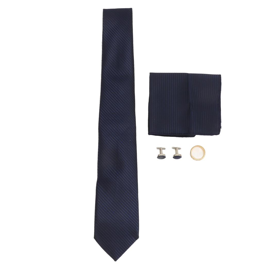 8cm Men Necktie Set Blue Gold Ring Stylish Comfortable Skin Friendly with Cufflinks Handkerchief