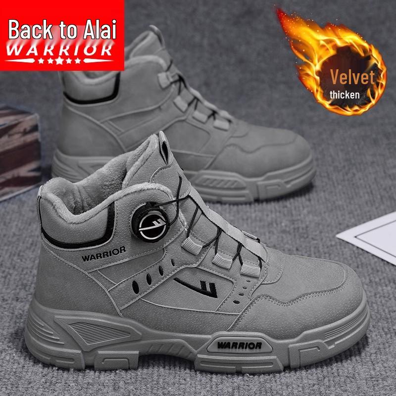 Men's Winter Leather and Fur Martin Boots - Warm, Thick, Velvet-Lined Snow and Workwear Boots for Labor Protection