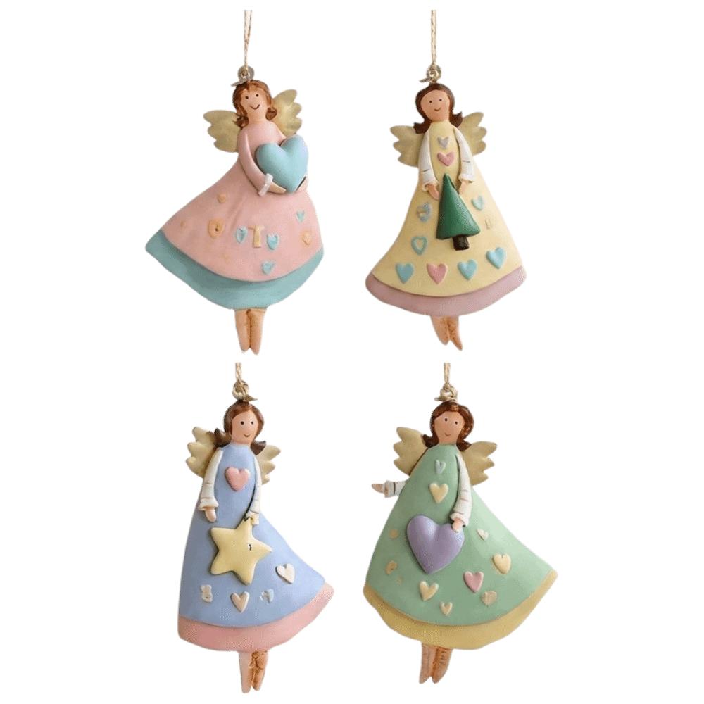 4 pcs Wooden Christmas Tree Decor 2D Flat Ornaments Girl-Shaped Pendant Colorful Design Angel Doll Pendant Decor Home Decor