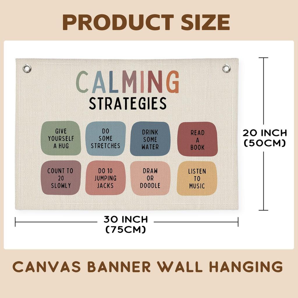 Calming Corner Cozy Corner Banner, Boho Classroom Decor, Calming Strategies Mental Health Wall Hanging Banner Flag Decor for Classroom, Positive