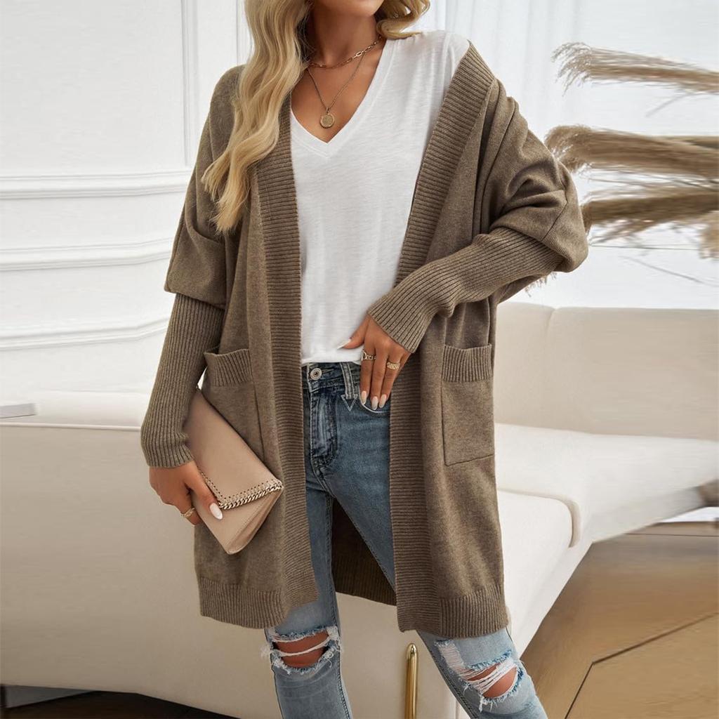 Женские кардиганы большого размера, однотонный мягкий вязаный кардиган с длинными рукавами и карманами
