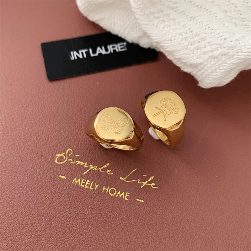 Vintage Butterfly & Flower titanium Ring - European Retro Style, 18K Gold Plated