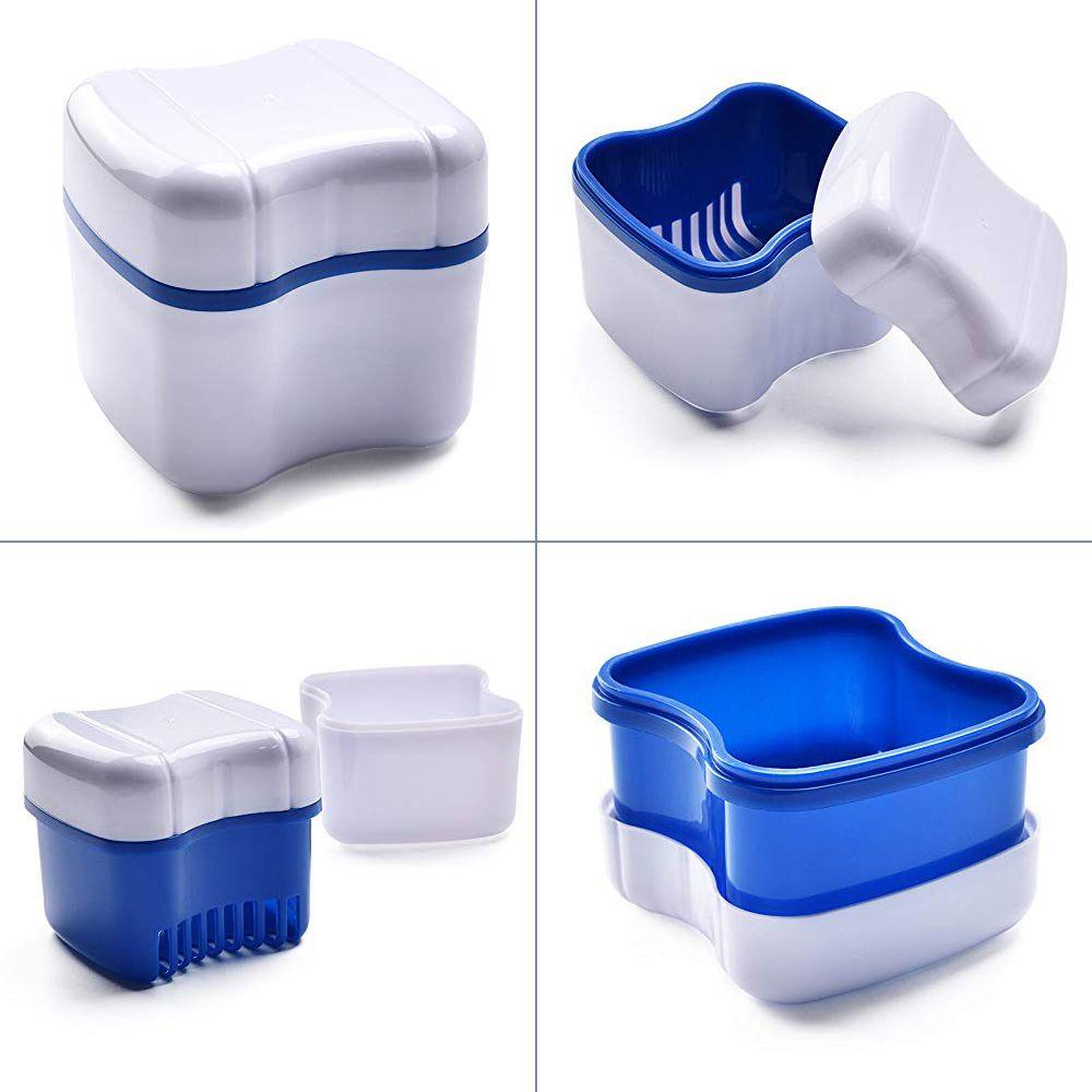 Box Cleaning Tool Dentures Container with Basket Denture Box Bath Denture Case Cleaner Brush