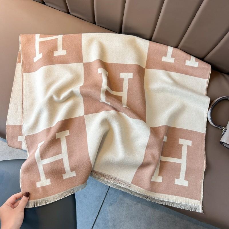 Classic Fashion Letter Thousand Birds Grid Imitation Cashmere Scarf Women's Winter Thickened Double Sided Air Conditioning Shawl Scarf Women's