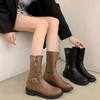 Autumn Fashion Buckle Strap Flat Ankle Boots for Women Combat Leather Latch Thicken Winter Motorcycle Boots Women D47