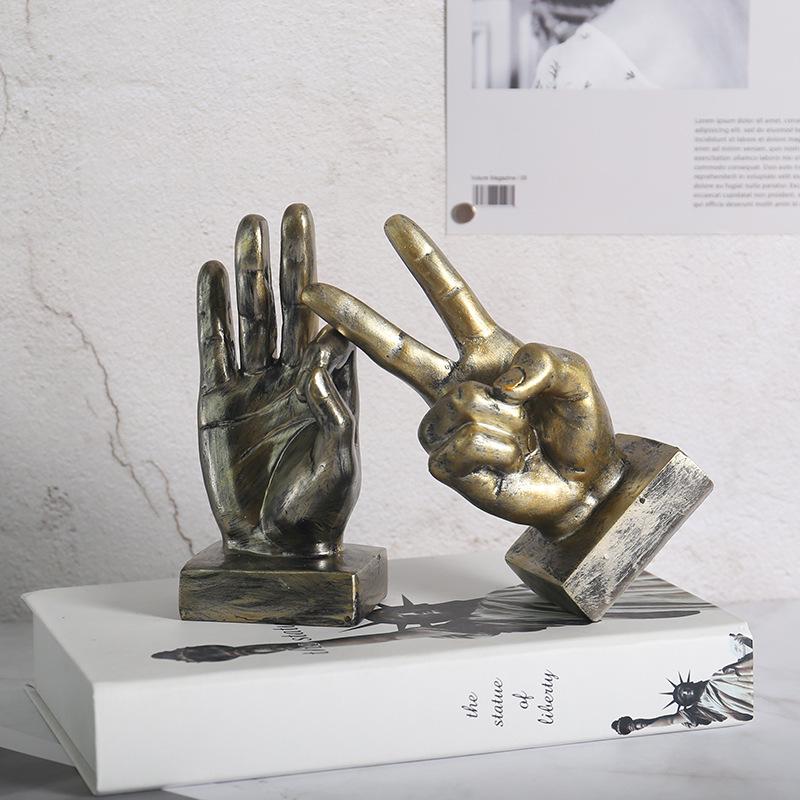 Gesture Finger Model Decoration Home Art Resin Victory Decoration Living Room Coffee Shop Creativity Vintage Desktop Crafts