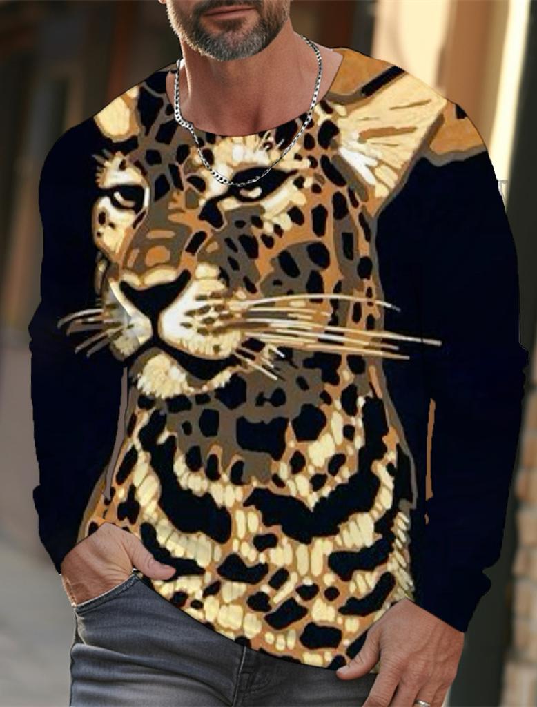 Мужская футболка с длинными рукавами, 3D-печать, HD-принт с леопардовым принтом, мужская футболка с длинными рукавами, осенние топы, повседневная домашняя одежда с круглым вырезом