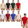 Men's One Piece Thongs Bodysuit Short Sleeve Button Crotch Shirt Leotard Snappies Rompers Jumpsuit