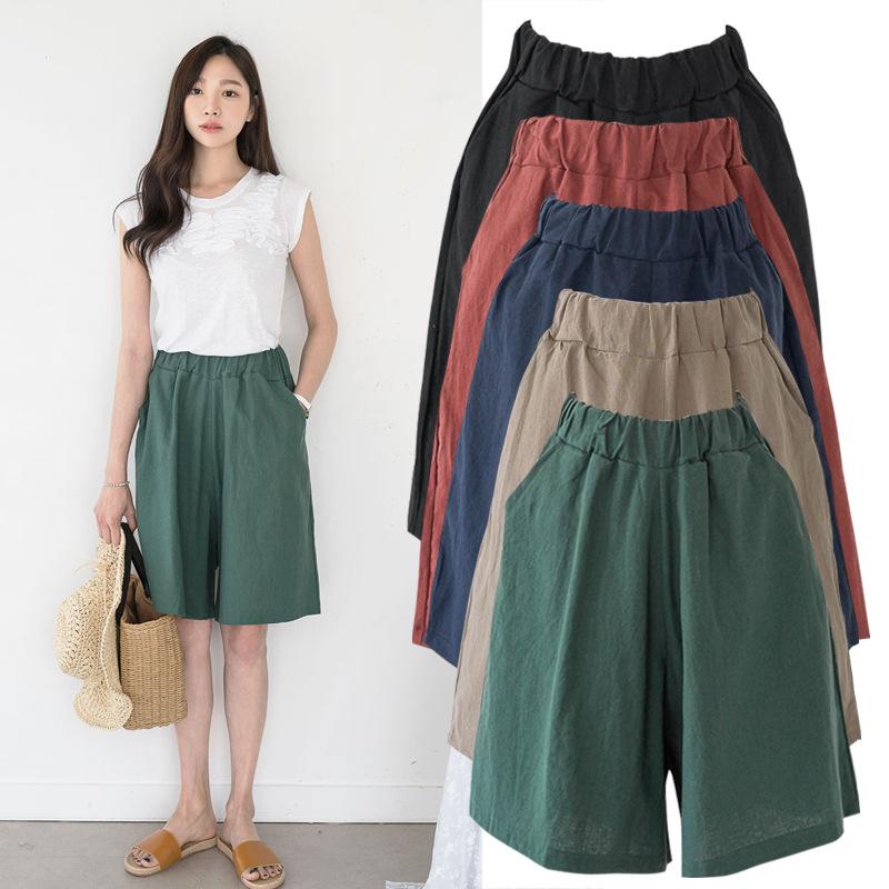 Spring Summer Solid Colour Models Plus Size Women's Five Trousers Loose Shorts Comfortable and Breathable Thin Section of Wide Legged Trousers