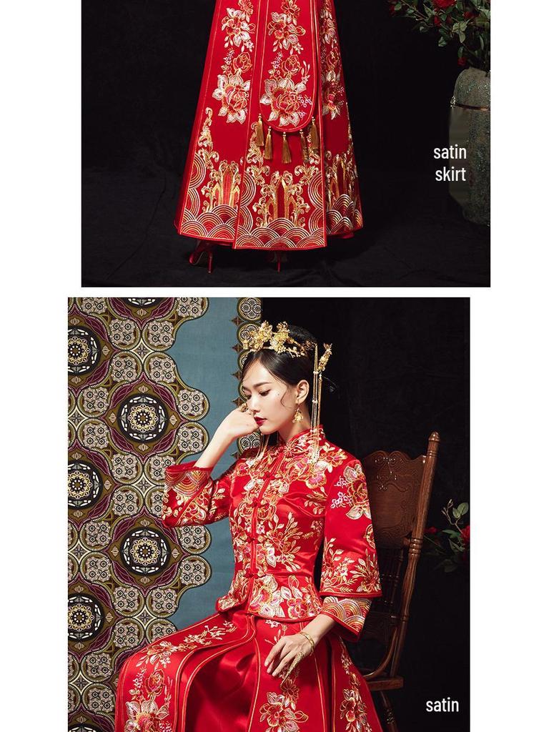 2025 Show He Bridal Gown: New Style Chinese Wedding Dress, Embroidered Maternity Gown, Toast Dress
