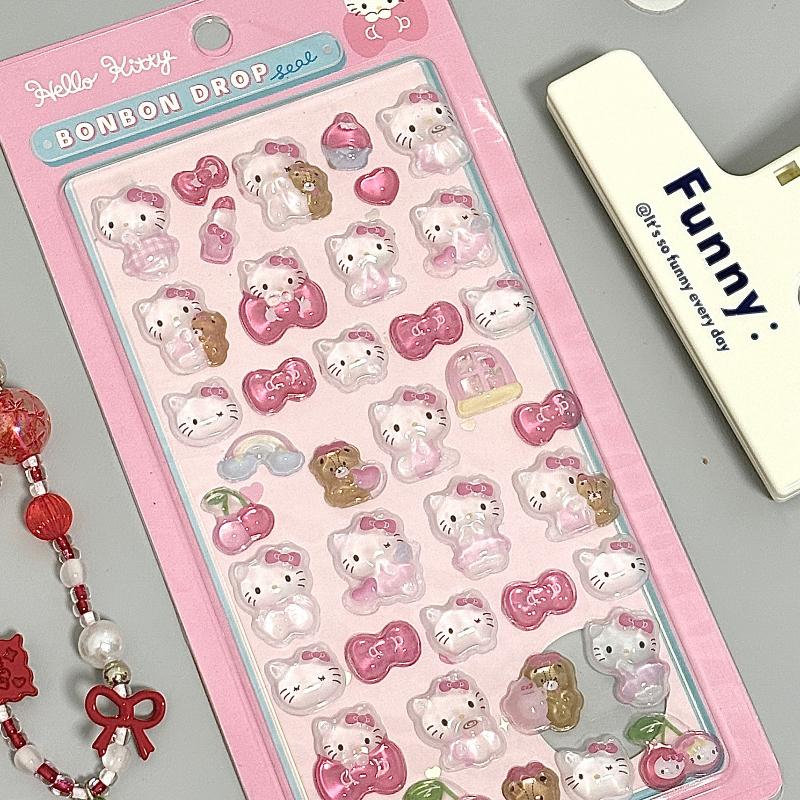 Кавайные Sanrio Hello Kitty DIY 3D Рельефные Декоративные Наклейки Милые Мультяшные Kuromi Cinnamoroll Чехол для Телефона Креативное Украшение Подарки