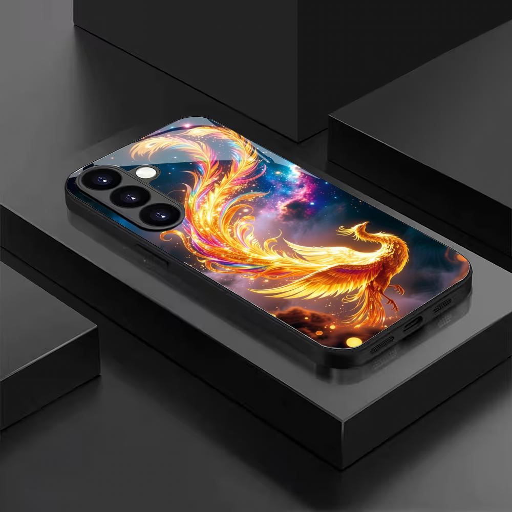 Чехол из закаленного стекла 'Огненный Феникс' для Samsung Galaxy S26 S25 S24 S23 S22 S20 FE/Ultra/Plus, противоударная задняя крышка