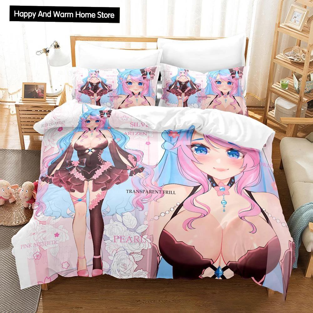 3D Аниме Сексуальные Девушки Silvervale Vtuber Коллекция Постельного Белья Односпальная Полуторная Двуспальная Queen King Размер Коллекция Постельного Белья Спальня Мальчиков Подростков Пододеяльники Коллекции
