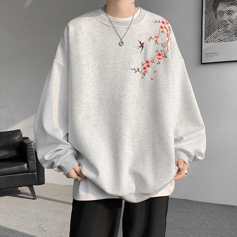 Китайский стиль надевать толстовки Мужская мода вышивка повседневная толстовка с капюшоном Мужской круглый вырез свободный весна осень уличная одежда топы
