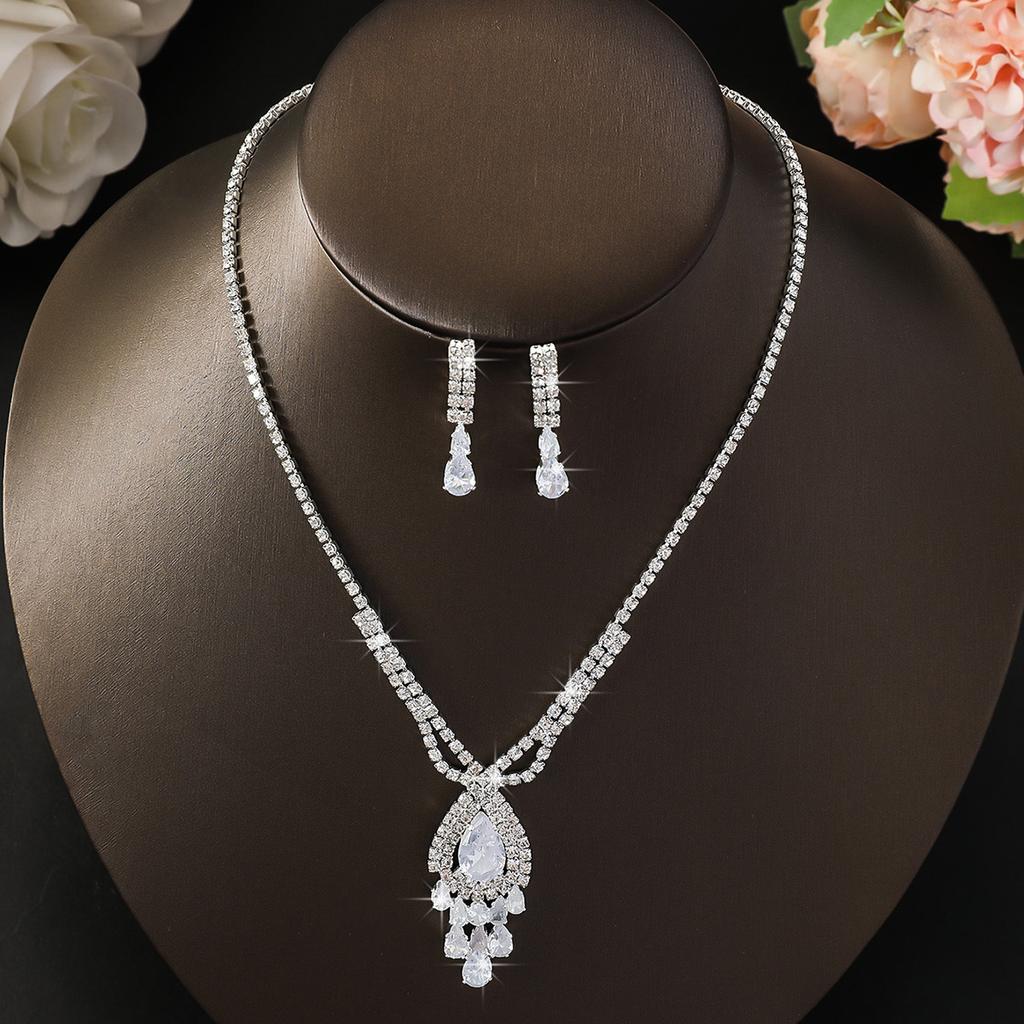 3 предмета Женская модная медная инкрустированная цирконом цепочка-колье с когтями, серьги, цирконовый набор, подходит для свадьбы, вечеринки, фестиваля, подарки