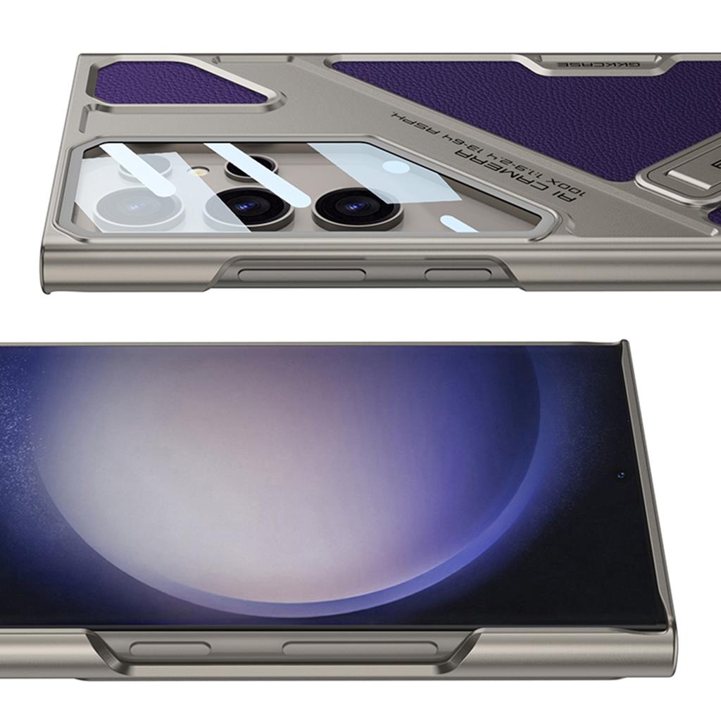 Противоударный чехол для Samsung Galaxy S23 Ultra из ПК+ПУ с подставкой, стиль меха