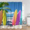 Кемпинг Серфинг Занавески для душа Летний отпуск Путешественник Автодом Пляж Кокосовые пальмы Морской берег Украшения для ванной комнаты Ретро Занавески для ванны