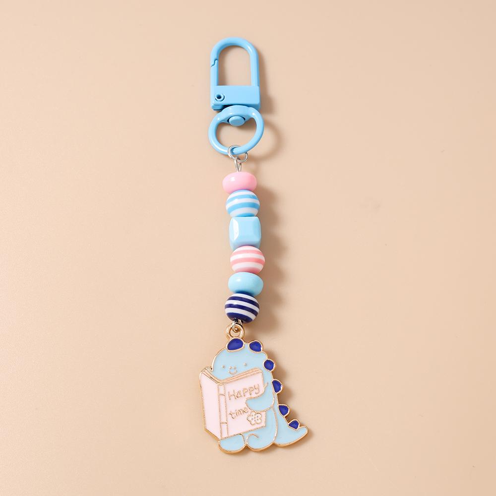 Lovely Enamel Animal Dinosaur Keychain Women Girls Handmade Beaded Key Ring Pendants for Handbag Decor DIY Jewelry Gift