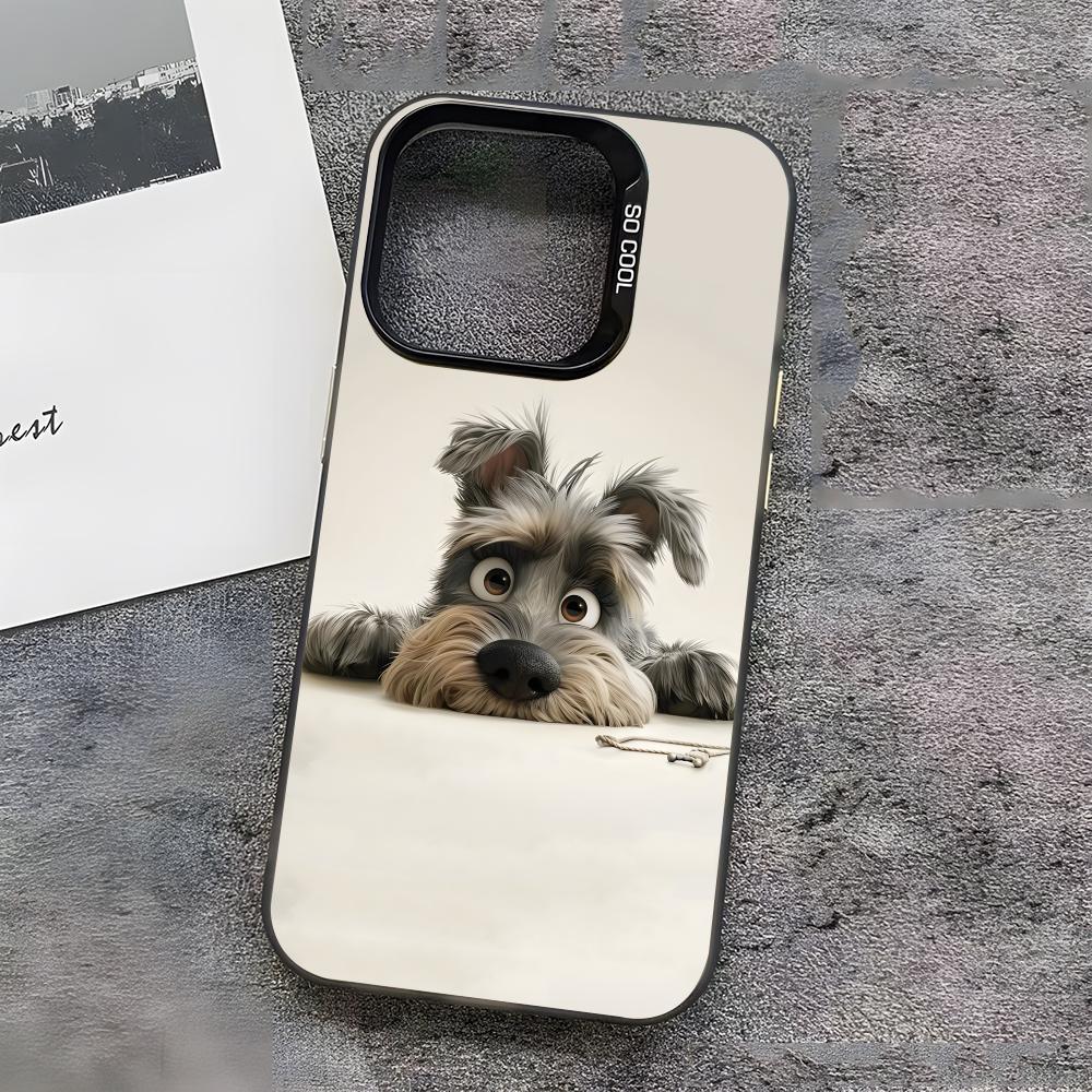 Cartoon Schnauzer Dog Cute Phone Case For IPhone17 Air 16 15 14 Plus 13 12 11 Pro 7 8 XS Max XR Silver Black Bumper Case