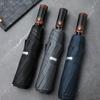 Luxury Wooden Folding Umbrella for Men, Summer Automatic Umbrella Windproof Strong, UV Protection Sunshade,