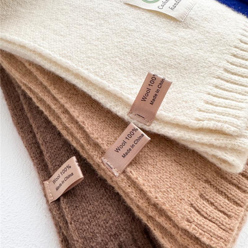 Selected Pure Cotton Wool 100% Cashmere Scarf Solid Color Student Men and Women Winter Warm Knitted Scarf Christmas
