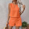 Ladies Solid Colour Sleeveless Vest Shorts Casual Fashion Two Piece Set