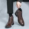 Мужские повседневные ботинки на шнуровке, формальные деловые ботильоны, уличные ботинки, черная обувь, коричневые высокие ботинки, большой размер
