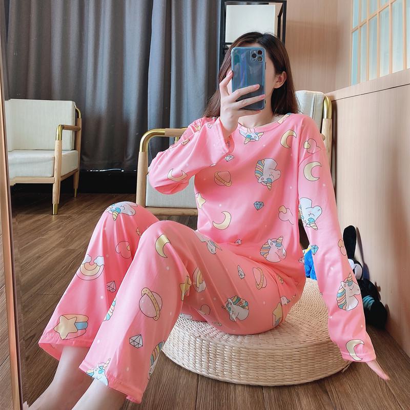 Women's Cute Cartoon Pajama Set - Long-Sleeve Top & Trousers