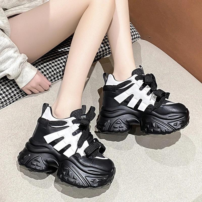 Fashion 10CM Women Mesh Chunky Sneakers Autumn High Platform Shoes High Heels Wedges Casual Shoes Woman Breathable Sports Dad Sneakers