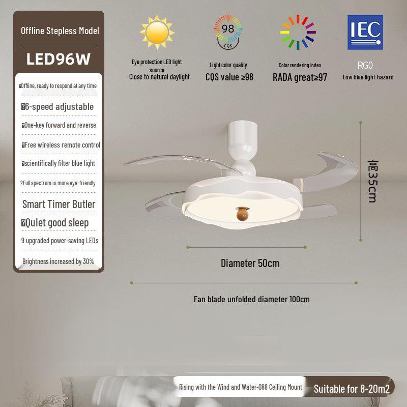 Минималистичный потолочный вентилятор в китайском стиле с подсветкой и защитой глаз полного спектра для спален и ресторанов