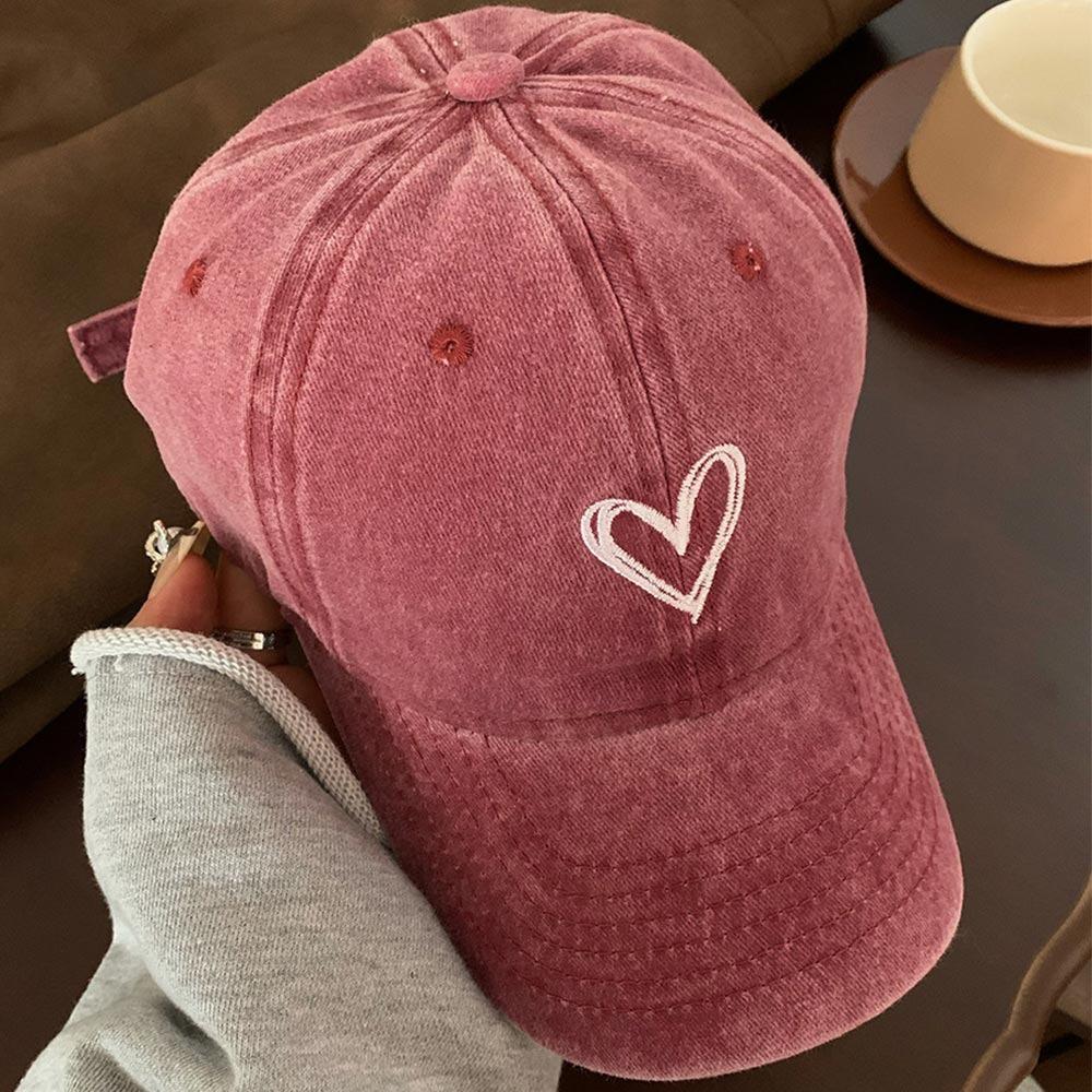 New Embroidery Peach Heart Spring/Summer Hat Adjustable Casual Baseball Caps Wash Denim Streetwear Hats for Women Men Couple
