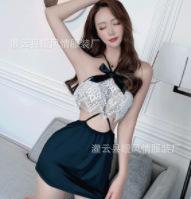 Sexy underwear sleeveless suit, sexy lace transparent breasts short skirt, secretary outfit OL office suit